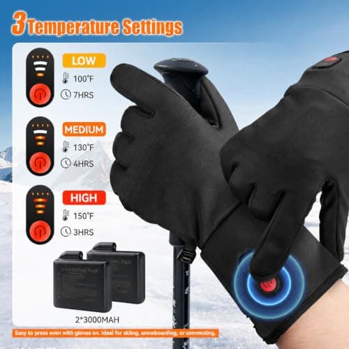 Thin Heated Gloves for Men Women Rechargeable,Electric Winter Work Gloves | Touchscreen Gloves for Cold Weather,Winter Gloves for Motorcycle Skiing Hunting Cycling Camping, waterproof and warm view 2