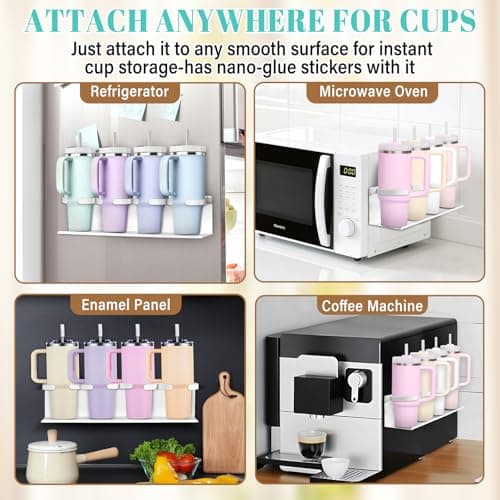 Magnetic Cup Holder for Fridge,8 Cups Water Bottle Organizer for Stanley 30 40 oz with Tumbler Lid Organizer,High Capacity Heavy Duty Kitchen Storage Rack Accessories view 2