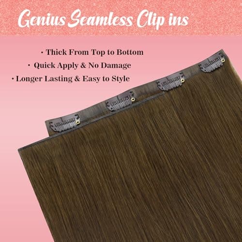 Ve Sunny Brown Hair Extensions Clip ins Human Hair Invisible Seamless Real Hair Extensions Genius Human Hair Clip in Extensions Full Head 20 inch 120g view 5