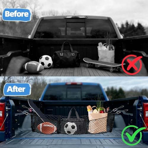 3 Pocket Truck Bed Cargo Net, Heavy Duty Truck Bed Storage Organizer with Super-Stretch Elastic,Universal Cargo Netting for Pickup Trucks SUV RV – Fits Ford F-150 Toyota Tacoma Chevrolet Silverado view 5