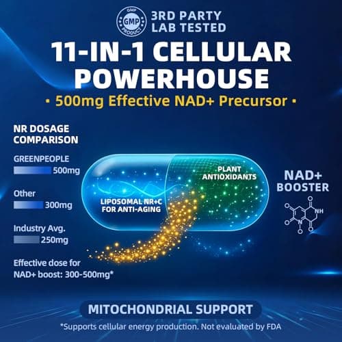 GREENPEOPLE Liposomal NAD Supplement for Women - NAD+ Supplement Nicotinamide Riboside w/Resveratrol, Quercetin & Liposomal Vitamin C for Skin - 60 CT view 3