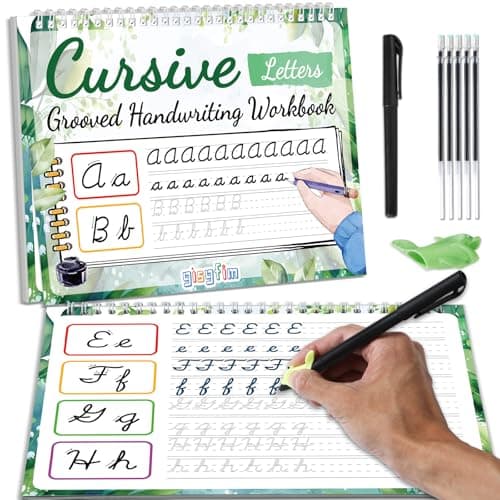 gisgfim Grooved Cursive Handwriting Workbook Magic Reusable Grooved Cursive Handwriting Practice Guided Tracing with Disappearing Ink Pens for Beginners Kids Learning Activities Supplies (Letters) — image 1