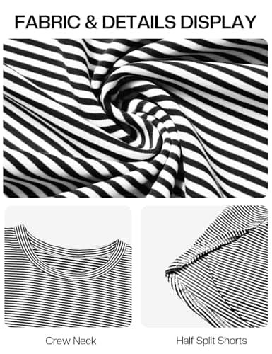 JUSTFASHIONNOW Womens Pajama Sets Striped Two Piece Lounge Sets Long Sleeve Top and Split Shorts Print Sleepwear Comfy Pjs view 6