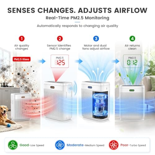 Air Purifiers for Home Large Room Up to 3000 sq ft, H13 HEPA Filter Washable, PM2.5 Air Quality Sensor, Quiet Sleep Mode, 8X Dual-Side Air Cleaner for Bedroom Pet Dander Smoke Dust Pollen view 4