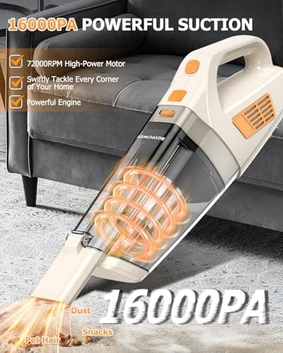 BQYPOWER Handheld Vacuum Cordless, 16000PA Strong Suction Hand Held Vacuum Cordless Rechargeable with Multiple Accessories, Portable Car Vacuum Cleaner High Power for Car Home Office view 2