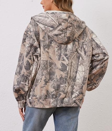ACCPUR Women Camo Hoodie Oversized Fleece Full Zip Up Sweatshirt Casual Long Sleeve Jackets Trendy Fall Clothes With Pockets view 3