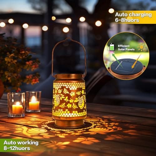 Solar Lanterns Outdoor Garden Decor, Gifts for Women, Mom, Grandma, Birthday, Thanksgiving, Decorative Waterproof Hanging Metal LED Light for Yard, Patio, Lawn, Landscape, Backyard (Bee) view 4