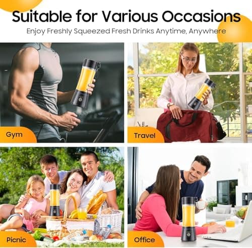Portable Blender, Cordless Personal Smoothie Blender with USB Rechargeable & 6 Blades, Compact Mini Juicer Powerful Blending for Shakes Fruits Veggies Travel Home Office Gym Camping view 6