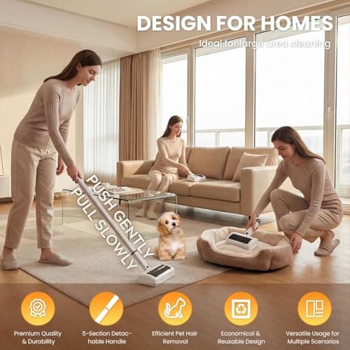 Quamkar Pet Hair Remover for Carpet, Reusable Pet Hair Remover, 44 Inch Adjustable Handle, Electric Dog Cat Hair Removal Tool for Couch, Carpet view 6