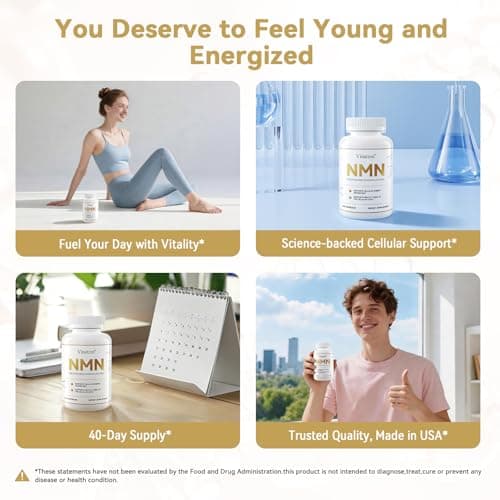 Vinatzen High Purity NMN 60000mg -Zero Smell Easy to Swallow Nicotinamide Mononucleotide Supplement for NAD+ Support - Cellular Energy&Vitality Boost - Made in USA -cGMP -120 Capsules 60-Days Supply view 2
