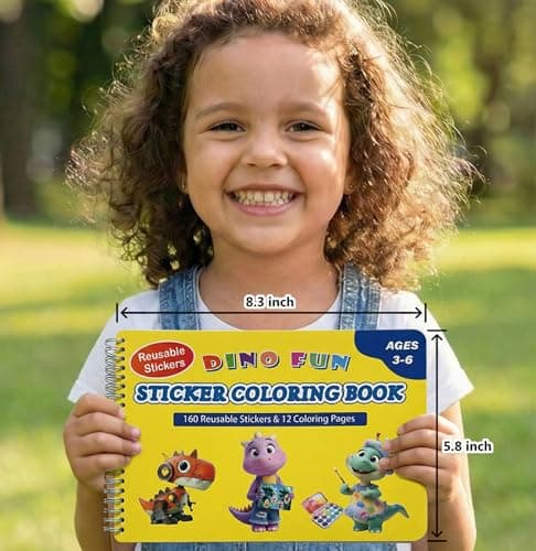 Dino Fun Reusable Sticker & Coloring Book for Kids | 2-in-1 Set with 160+ Stickers, 6 Markers & 11 Themes | Educational Travel Toy Gift for Ages 4-8 view 3