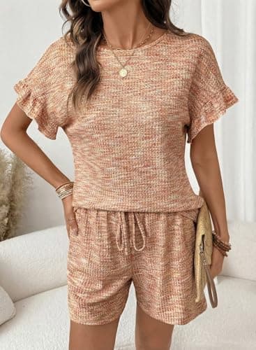 Dokotoo Women's 2 Piece Short Sleeve Outfits Casual Summer Shorts Set Lounge Matching Sets with Pockets view 3