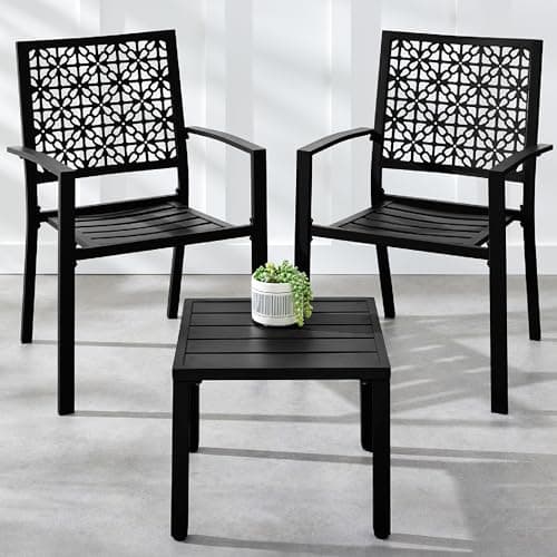 Best Choice Products 3-Piece Outdoor Bistro Set, Stackable Modern Steel Furniture for Porch, Garden w/ 2 Chairs, Table, Geometric Decor - Black view 1