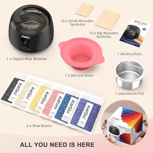 KeShi Waxing Kit for Women and Men, Digital Wax Warmer with 6 Bags Hard Wax Beads, at-Home Hair Removal Wax Kit for Full Body, Face, Eyebrow, Bikini, Legs, Brazilian Sensitive Skin view 3