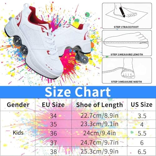UonrvaoN Roller Skate Shoes for Girls Boys Kick Roller Shoes 2-in-1 Double-Row Deform Wheel Roller Skates Roller Skating Shoes for Kids Ages 6-12 view 5