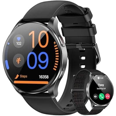 Blackview Smart Watch for Women Men (Make/Answer Calls),1.43''AMOLED Touchscreen Fitness Tracker with 100+ Sports Modes, Heart Rate/SpO2/Sleep Monitor/2 Straps, Smartwatch for iPhone & Android