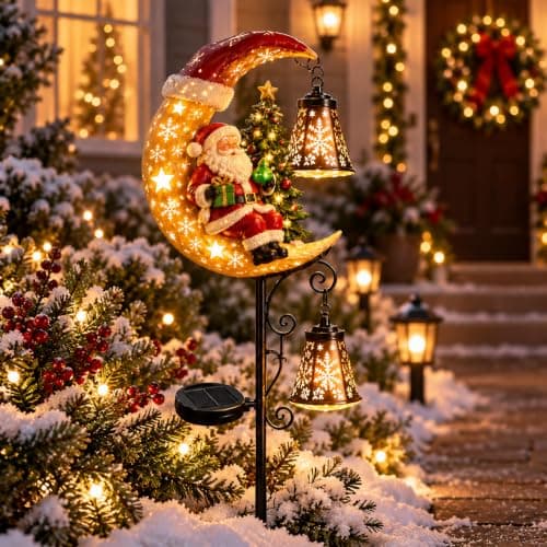 Solar Christmas Moon Snowman Lamp Post, Outdoor LED Yard Decoration view 2