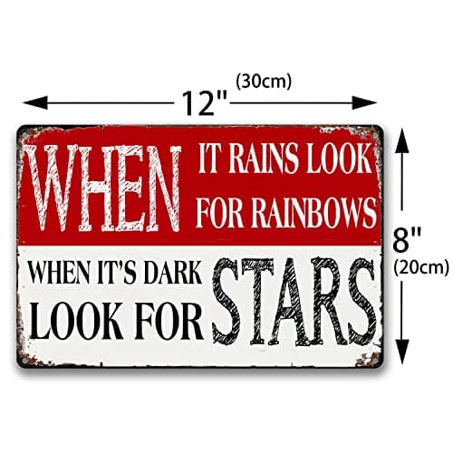 Arpilul Inspirational Tin Sign, When it Rains Look for Rainbows When it's Dark Look for Stars Motivational Signs for Home Wall Decor(tp-2135,8x12inch) view 3