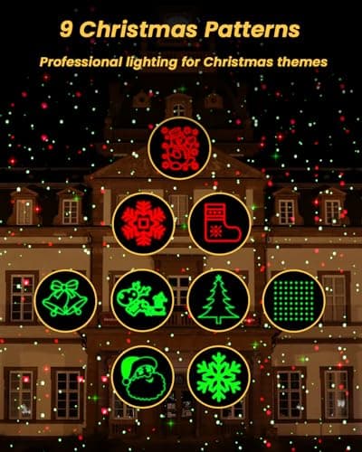 Enjoyedled Christmas Projector Lights Outdoor with 9 HD Xmas Patterns Black | RG Laser 5 Dynamic Modes, 33ft RF Remote, IP65 Waterproof, Timer, 4-Speed Modes, Indoor Outdoor Base for Home Holiday Decor view 3