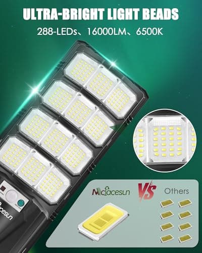 Mcfacesun Solar Lights Outdoor-6500K 16000LM Led Street Light, IP66 Waterproof Solar Street Lights Outdoor with Motion Sensor & Dusk to Dawn, led solared Street Light Easy Installation view 4