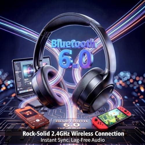 Bluetooth 6.0 Noise Cancelling Headphones - Over Ear Headphones with -35dB ANC, 100H Playtime, Transparency Mode, Low Latency Game Mode, AUX, Type-C, for Daily, Gaming view 4