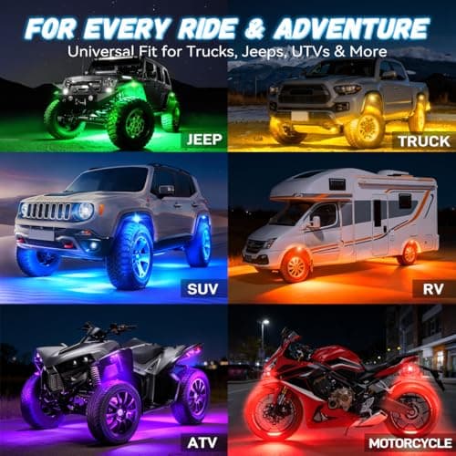 Five-Sided RGB Rock Lights - 4 Pods Multicolor Glow App/Remote Control, Music Sync, Brake Turn Signals, Easy Dual Wiring, Wheel Well Lights Underglow Kit Compatible for Car Trucks Jeep SUV UTV ATV view 6