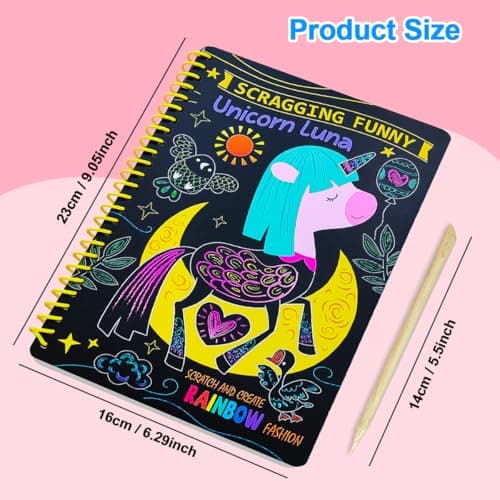 JUNQIU 2 Pack Animal & Unicorn Scratch Art for Kids, Rainbow Scratch Paper Art Notebook, Arts and Crafts for Boys Girls, Birthday Gifts Party Games view 6