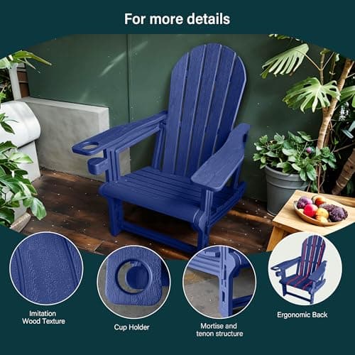 QuinnAndSunny Weather-Resistant Adirondack Chair, Navy Blue HDPE Outdoor Patio Chairs with Cup Holder, Fire Pit Chairs & Outdoor Seating view 4