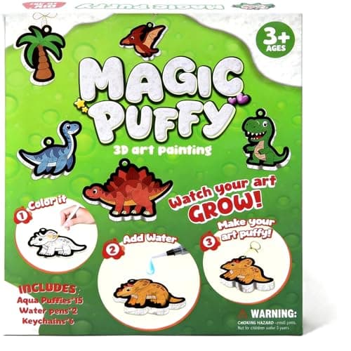 Richgv Magic Aqua Puffs, 3D Art Kit, Dinosaur, Mess-Free Paint by Number Craft for Kids, DIY Color & Inflate Activity, Travel & Creative Gift for Girls & Boys Ages 4, 5, 6, 7, 8, 9, 10 — image 1