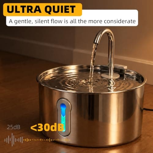 Stainless Steel Cat Water Fountain, 136 oz/4 L Large-Capacity Pet Water Fountain for Cats & Small Dogs, 304 Stainless Steel Cat Fountain with Water Level Window, Quiet Pump, and Multi-Stage Filter view 4