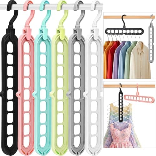 Closet Organizers and Storage,College Dorm Room Essentials,Pack of 6 Multifunctional Organizer Magic Space Saving Hangers with 9 Holes Storage Organization for Wardrobe Closet