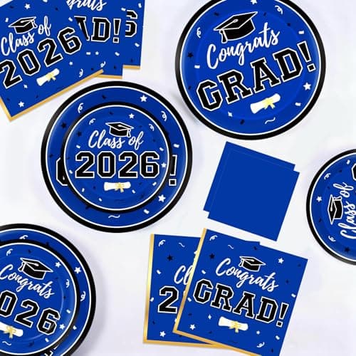 Labrostar Graduation Party Plates and Napkins 2026 Graduation Party Supplies Blue Disposable Paper Plates Luncheon Napkins Cocktail Napkins for Graduation Party Decorations Serve 50 view 4