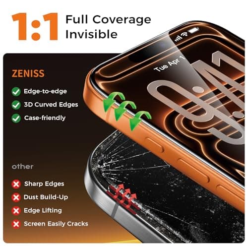 NeverBreak 9H+ Hardness for iPhone 17 Pro Screen Protector 12FT Military Grade Protection (Scratch, Shatter, Drop Resistance) Tempered Glass Full Edge Coverage 6.3" 2025, 2 Pack with De-Bubble Card view 2