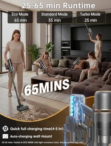 OXVAC Cordless Stick Vacuum Cleaner for Pet Hair, 58 kPa, Up to 65 Minutes | 600W Motor, Self-Cleaning, Self-Standing and Anti-Tangle Design for Carpets, Hard Floors and Everyday Cleaning view 3