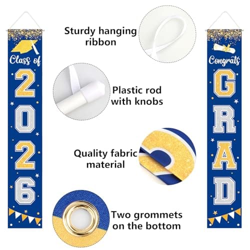 Graduation Decorations 2026 GRAD Banner Blue Porch Door Sign Welcome Banner For Indoor Outdoor Wall Graduation Decorations Class of 2026 view 4