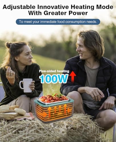 AIZOCO Cordless Electric Lunch Box for Adults, Heated Lunch Box Battery Powered with 5 Side Heating, Portable Food Warmer with 5.5 Cups Removable Container, Self-Heating Food Warmer for Work,GreyGreen view 3
