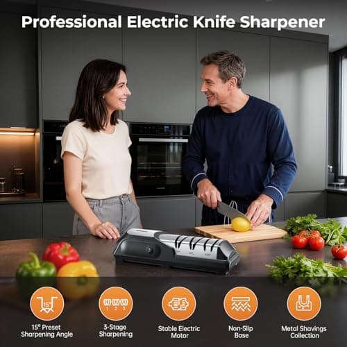Kitchen Professional Electric Knife Sharpener: 3-Stage 100% Diamond Abrasives Knife Sharpeners with 15° Precision Angle Electric Steel Sharpening Tool to Restore/Polish Chef Knives view 2