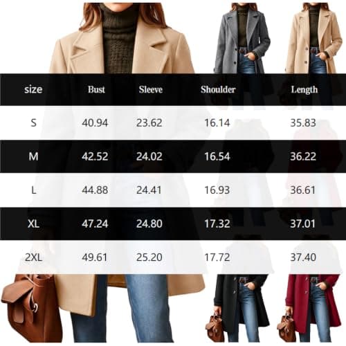 Long Trench Coat Women Single Breasted Faux Wool Pea Coats Vintage Jacket view 6