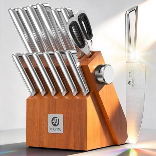 imarku High Carbon Stainless Steel Gyutou Knife Set with Block, Precision-Forged Razor Sharp 10–15° Edge, Ergonomic Non-Slip Handle, Built-in Sharpener, Brown, Best Gift Choice, Cooking Enthusiasts view 1
