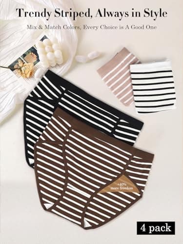 Ellychi Yii Women Cotton Cheeky Underwear - French High Cut Striped Panties view 5