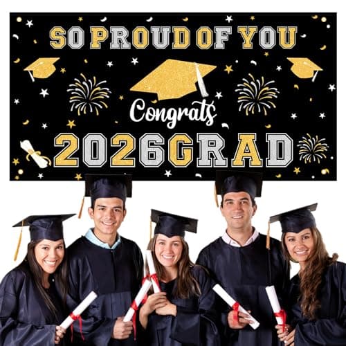 Graduation Decorations 2026 Black Graduation Banner 66.1" x 33.8" Graduation Backdrop Congrats Grad Banner for Outdoor Indoor High School College Class of 2026 Graduation Party Decorations Supplies view 3