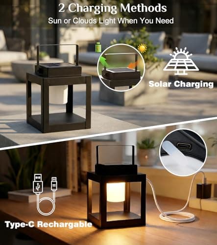 Solar Lantern Outdoor Table Lamp - Portable Hanging LED Lights, Dural Rechargeable Waterproof Decorative Lights for Patio Camp view 3