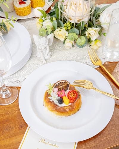 PULOTE 100PCS White Plastic Plates - 10 Inch Heavy Duty White Dinner Plates Disposable for Party & Wedding view 4