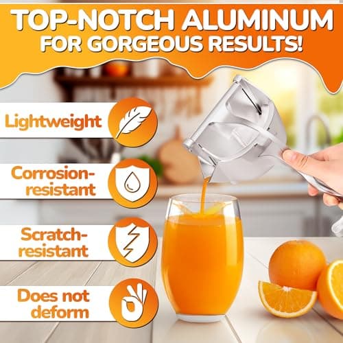 Hand Juicer Squeezer - Aluminum Manual Juicer Hand Press with Ergonomic Handle, 20 Oz Large Capacity Lemon Squeezer for Pomegranate, Orange, Lime & Citrus Fruits with Direct Pour Spout, Hand Wash Only view 3