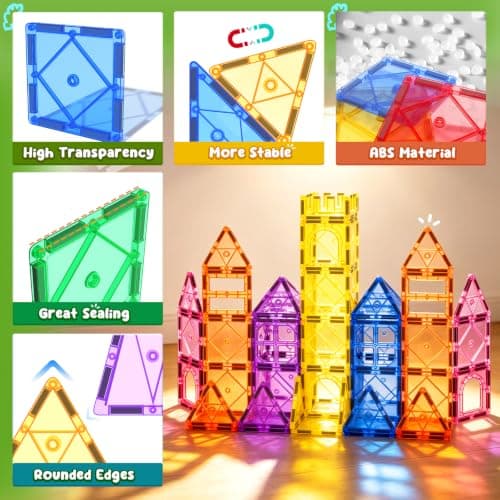 Magnetic Tiles Toddler Toys Magnetic Building Blocks for Kids Ages 3-12 STEM Educational Toys for Girls & Boys Sensory Toys for Kids with Autism Classroom Must Haves Outdoor Toys view 4