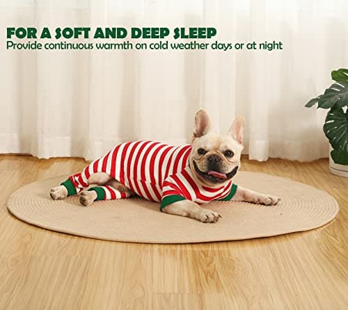 Sychien Dog Christmas Pajamas Medium,Red and White Striped Pjs for Boy Girl Dogs,Thermal Warm Cotton Christmas Holiday Jumpsuit,M view 4