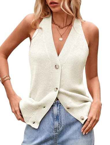 Sumtory Women Sweater Vest Button Down V Neck Knit Tank Top Sleeveless Cardigans — image 1