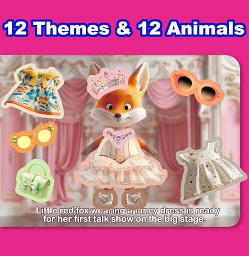 Dino Fun Animal Dress-up Sticker Book for Kids, Reusable Sticker Book for Toddlers 2-4 Years,12 Animals+Over 200 Cloths & Accessories,Sticker Dress up - Removable Sticker Activity Book for Girls view 2