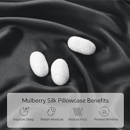 INFIIXSO Mulberry Silk Pillowcase for Hair and Skin, Silk Pillow Cases Standard Size with Hidden Zipper 20x26 Inches, Extraordinary Smooth and Soft Cooling Pillow Cases for Hot Sleepers(Black, 1 Pack) view 3
