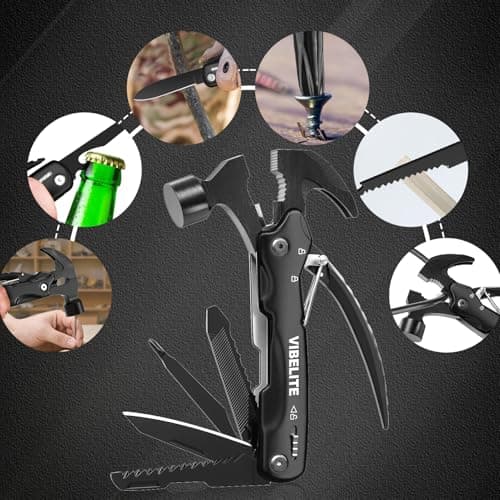 Gifts for Men, 12 in 1 Multitool Hammer for Camping, Hunting, Hiking, Birthday Gifts for Men, Dad, Him, Husband, Boyfriend, Women, Mens Gift from Daughter, Wife, Son, Black view 3